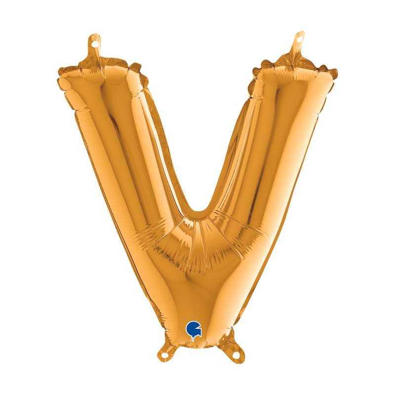 BALLON METALLIQUE LETTRE V OR 35 CM