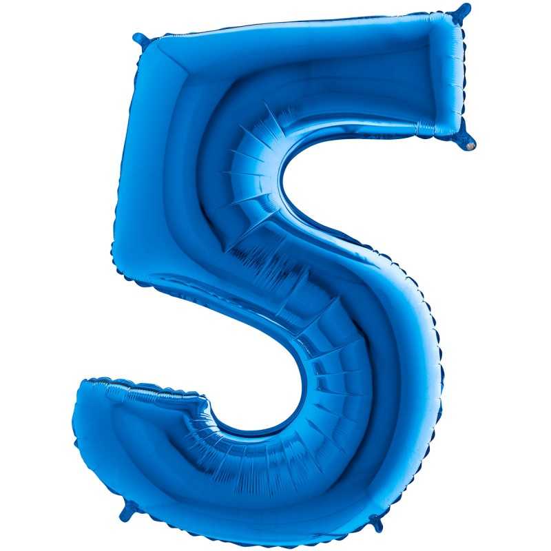 BALLON METALLIQUE CHIFFRE 5 102 CM BLEU