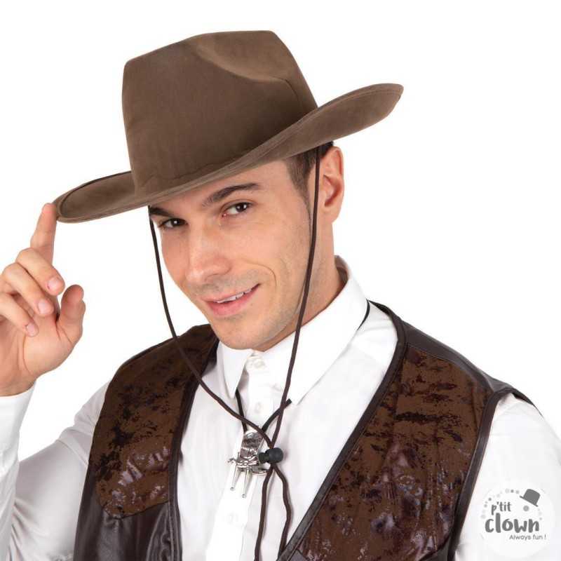 CHAPEAU IMITATION DAIM COW BOY ADULTE MARRON