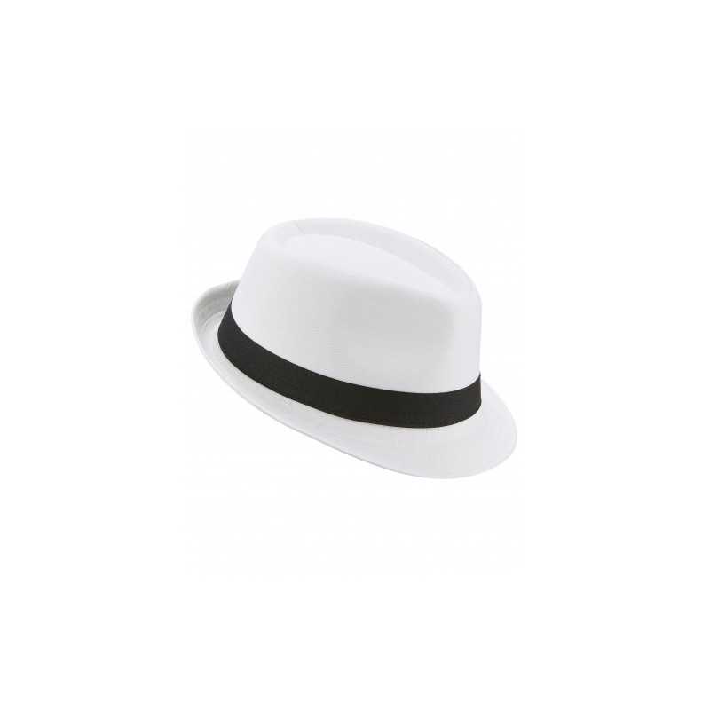 CHAPEAU BORSALINO BLANC BANDE NOIRE ADULTE