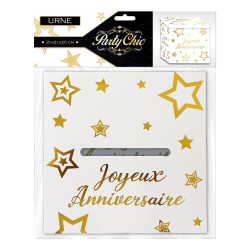 URNE ANNIVERSAIRE PARTY CHIC BLANC ET OR