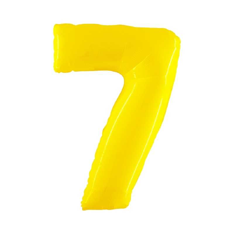 BALLON METALLIQUE CHIFFRE 7 JAUNE FLUO 100 CM