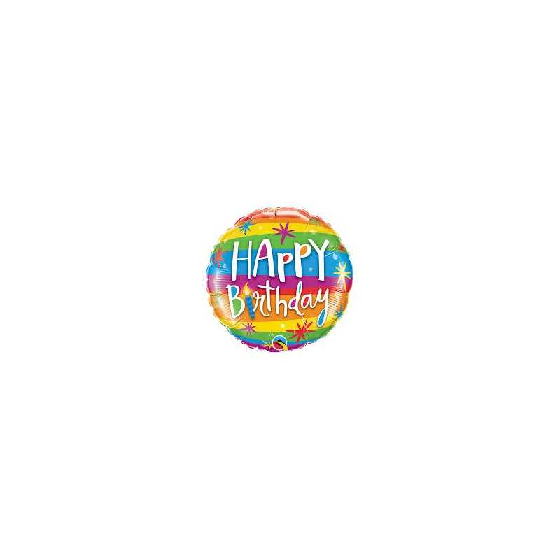 BALLON METALLIQUE ROND HAPPY BIRTHDAY MULTICOLORE 46 CM