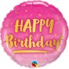 BALLON METALLIQUE ROND HAPPY BIRTHDAY OR ET ROSE 46 CM