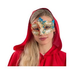 DEMI-MASQUE LOUP VENISE AVEC NOTE DE MUSIQUE ROUGE ET BLEU