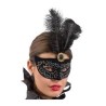 DEMI-MASQUE LOUP NOIR AVEC PAILLETTE ARGENT ET PLUMES NOIR