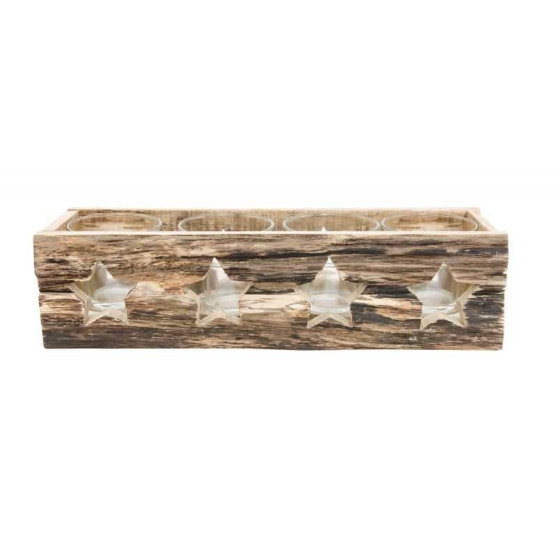 PORTE 4 BOUGIES BOIS ETOILES 