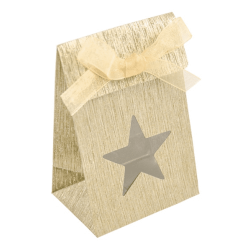 SACHET 4 SACS BRILLANTS ETOILES AVEC RUBAN CHAMPAGNE
