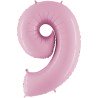 BALLON METALLIQUE CHIFFRE 9 ROSE PASTEL 66 CM