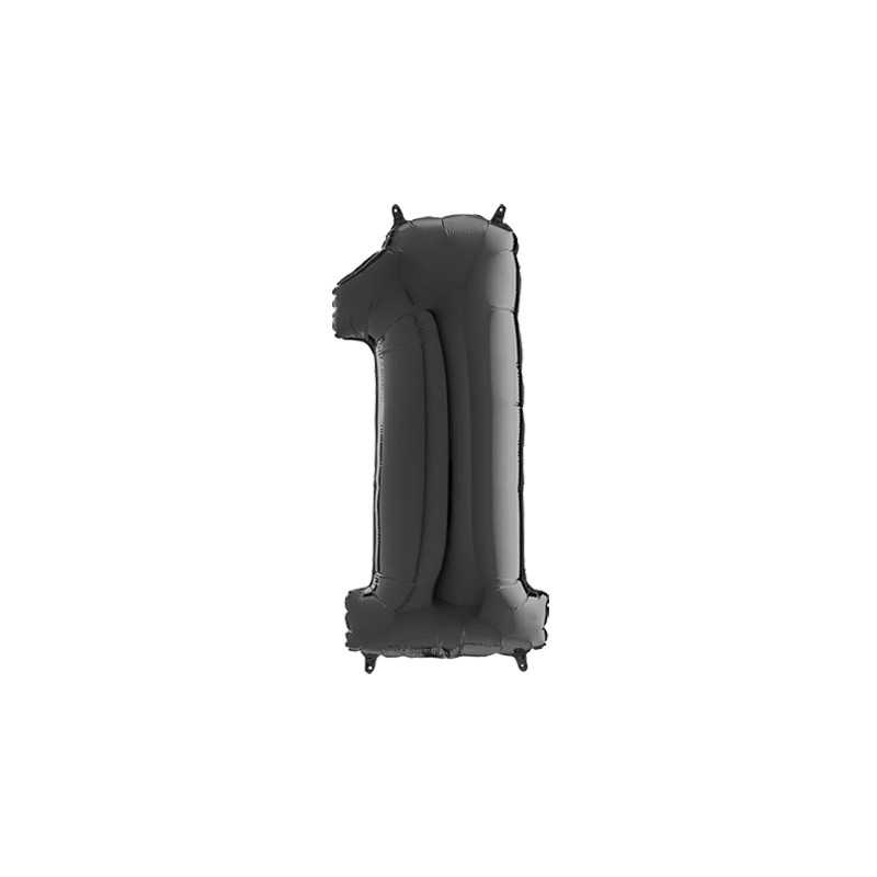 BALLON METALLIQUE CHIFFRE 1 NOIR 66 CM