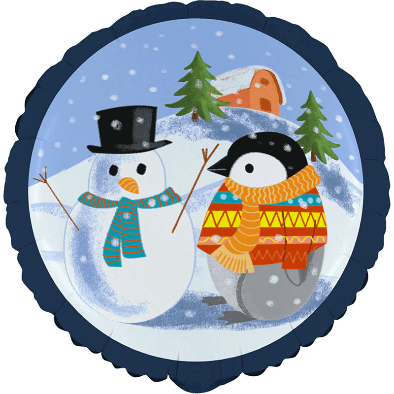 BALLON METALLIQUE BONHOMME DE NEIGE ET PINGOIN 46 CM