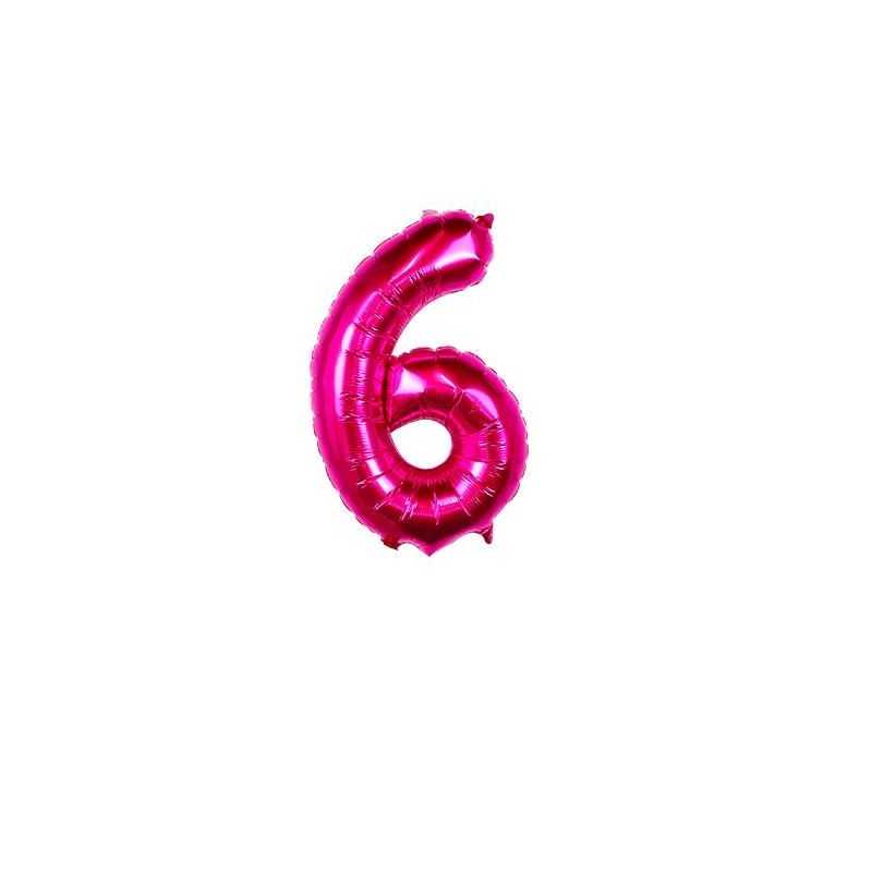 BALLON METALLIQUE CHIFFRE 6 FUSCHIA 35CM