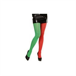 COLLANTS BICOLORES ELF OU LUTIN ADULTE ROUGE ET VERT