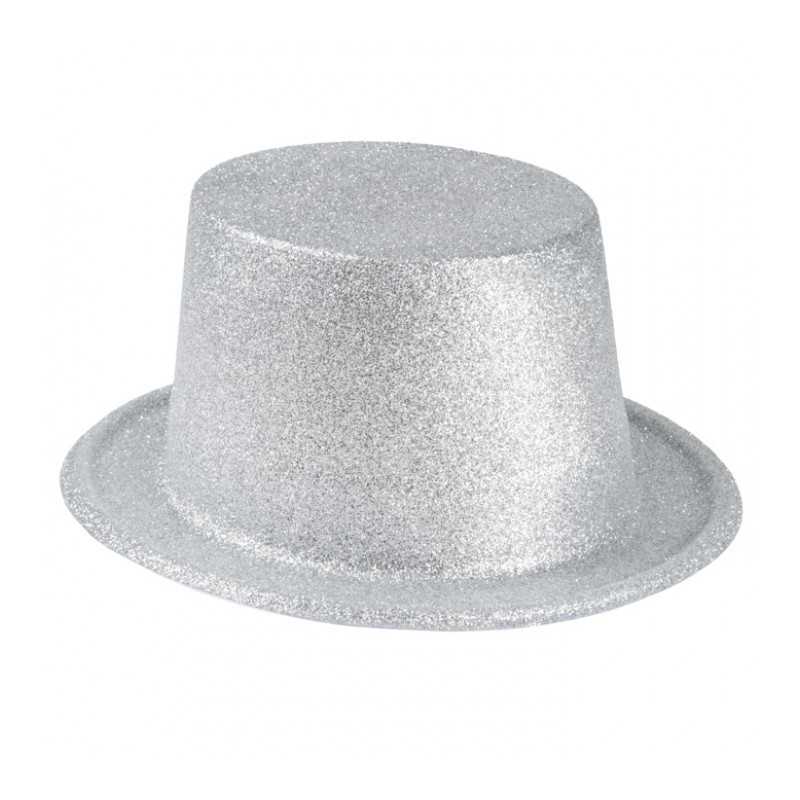 CHAPEAU HAUT DE FORME PAILLETTE ARGENT