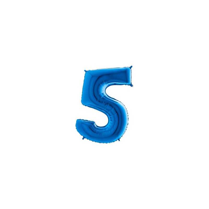 BALLON METALLIQUE CHIFFRE 5 BLEU 35 CM