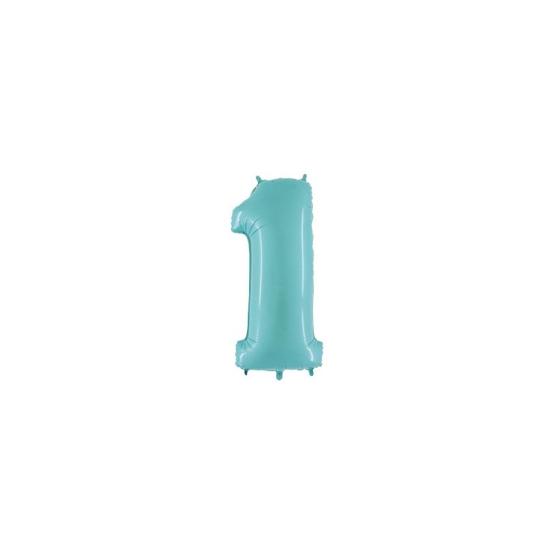 BALLON METALLIQUE CHIFFRE 1 BLEU PASTEL 35CM