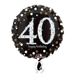 BALLON METALLIQUE 45CM HAPPY BIRTHDAY 40 NOIR OR HOLO