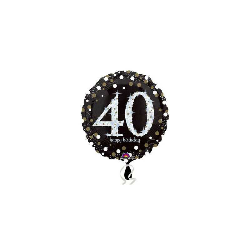 BALLON METALLIQUE 45CM HAPPY BIRTHDAY 40 NOIR OR HOLO