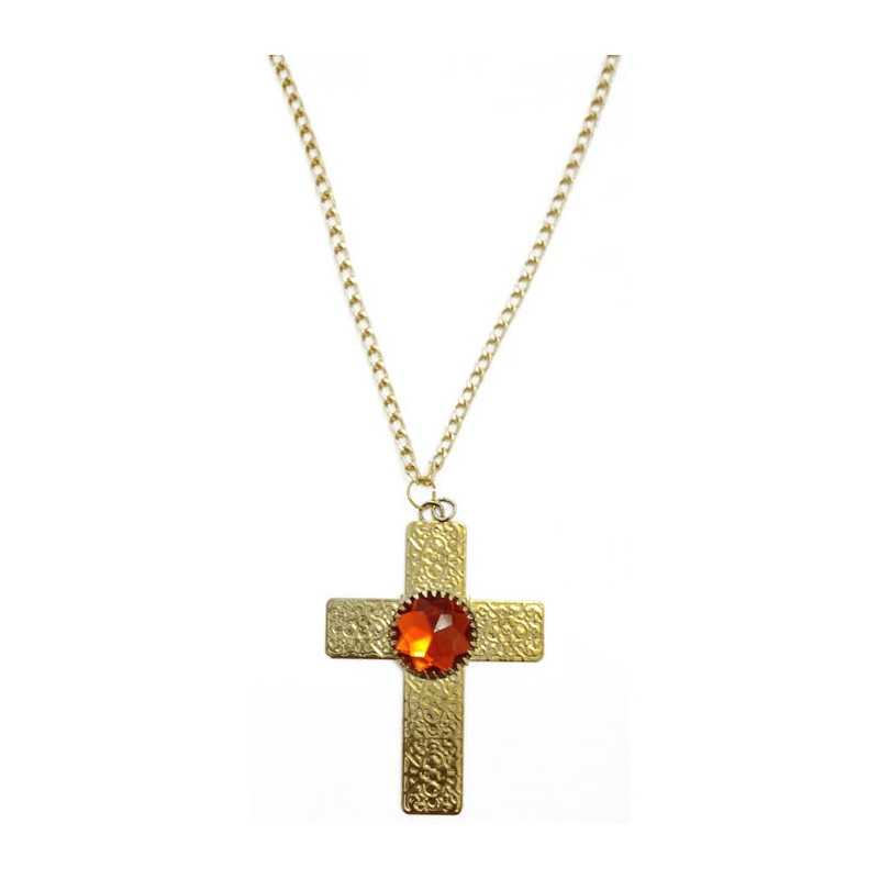 COLLIER CROIX OR PIERRE ROUGE ST NICOLAS