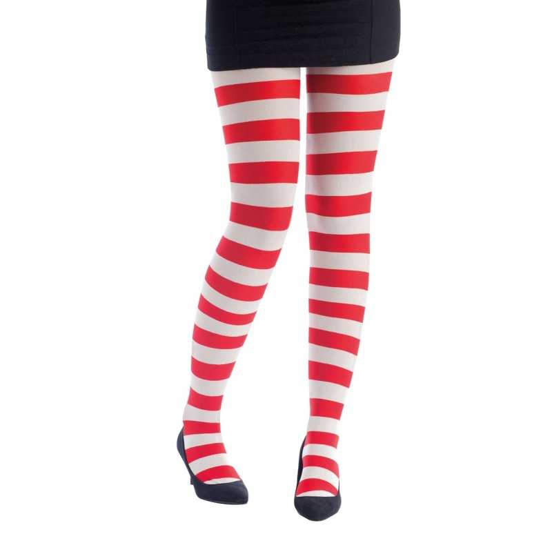 COLLANT OPAQUE RAYE BLANC ET ROUGE 