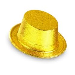 CHAPEAU HAUT DE FORME PLASTIQUE PAILLETTE OR