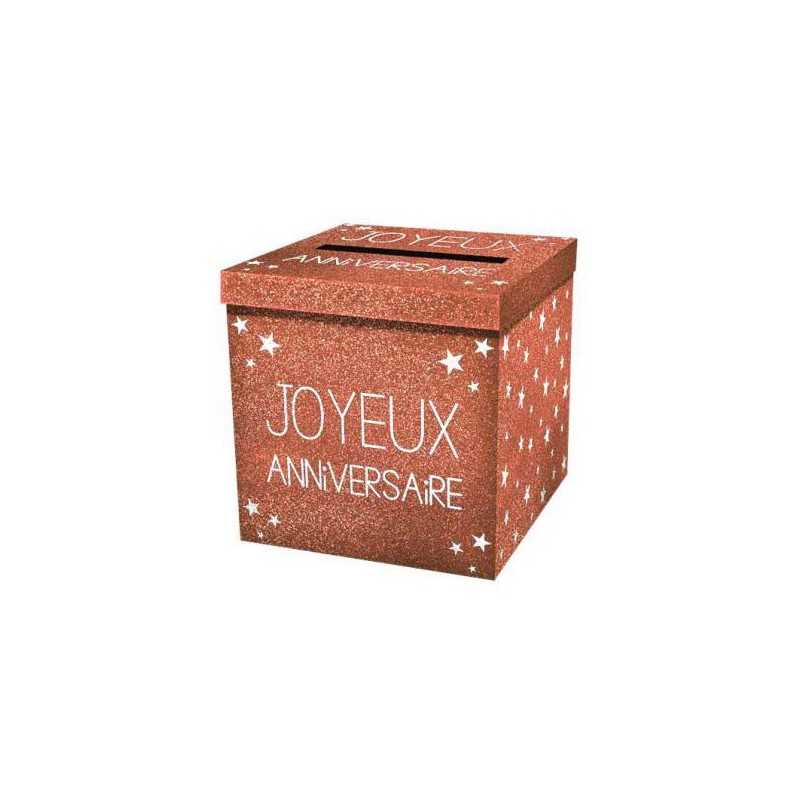 URNE CUIVRE PAILLETTE JOYEUX ANNIVERSAIRE 20 X 20 X 20 CM