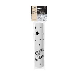 CHEMIN DE TABLE ORGANZA JOYEUX ANNIVERSAIRE 5 METRES NOIR