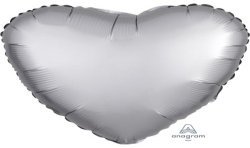 BALLON METALLIQUE COEUR SATIN GRIS PLATINE 43 CM