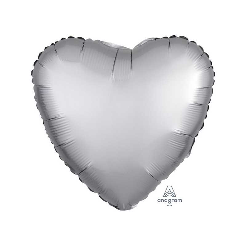BALLON METALLIQUE COEUR SATIN GRIS PLATINE 43 CM