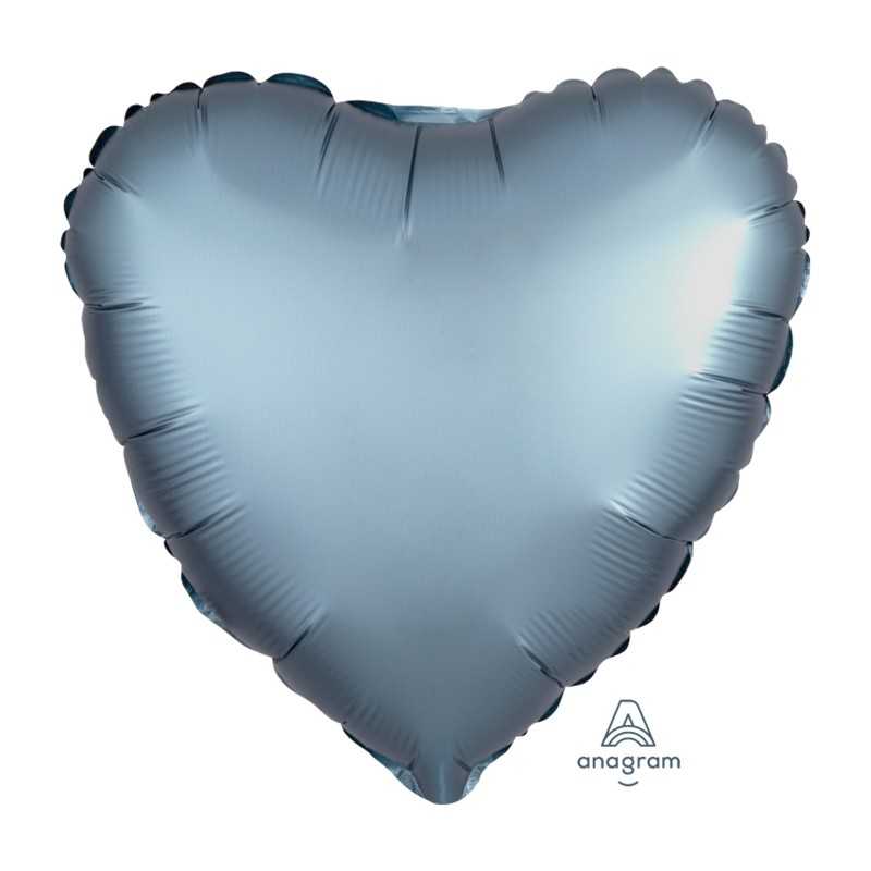 BALLON METALLIQUE COEUR SATIN GRIS BLEU 43 CM