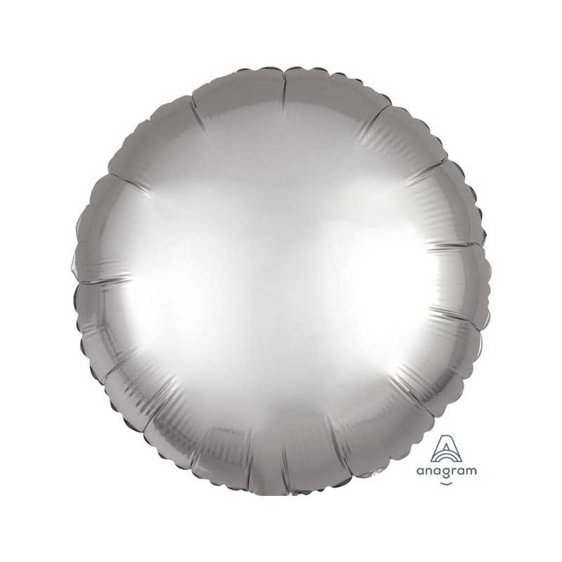 BALLON METALLIQUE ROND SATIN GRIS PLATINE 43 CM