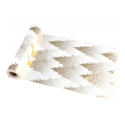 CHEMIN DE TABLE VELOURS BLANC TREE SPIRIT IMPRESSION OR 28 CM X 3 M