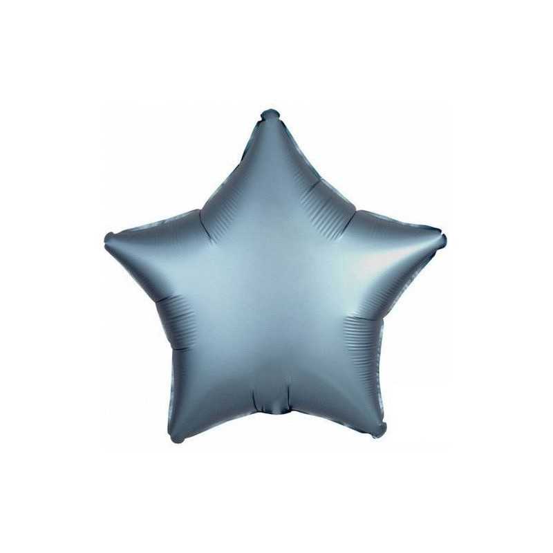 BALLON METALLIQUE ETOILE SATIN GRIS BLEU 43 CM