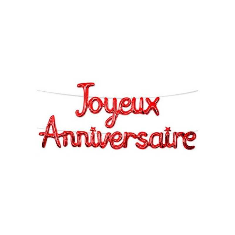 BALLON METALLIQUE JOYEUX ANNIVERSAIRE ROUGE 4.50M X 39 CM