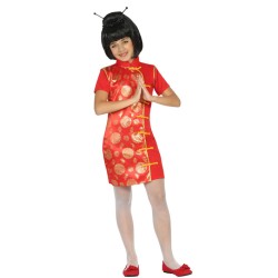 DEGUISEMENT ROBE CHINOISE ROUGE ET DORE TAILLE 7-9 ANS 