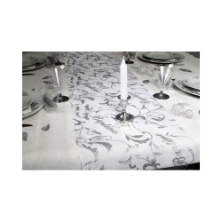 CHEMIN DE TABLE ORGANZA BAPTEME 5 METRES ARGENT