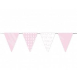 GUIRLANDE 12 FANIONS ROSE PASTEL 3 METRES