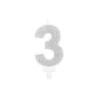BOUGIE CHIFFRE 3 PAILLETTE ARGENT 7 CM