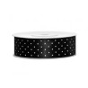 RUBAN SATIN NOIR POIS BLANC 25 M X 25 MM