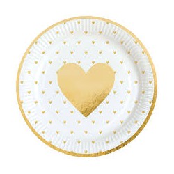 8 ASSIETTES RONDES COEURS OR