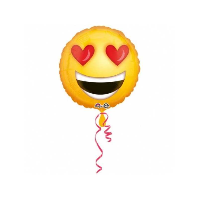 BALLON METALLIQUE SMILEY AVEC YEUX EN FORME DE COEUR 43CM