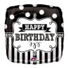BALLON METALLIQUE CARRE NOIR ET BLANC ANNIVERSAIRE HAPPY BIRTHDAY 43 CM 