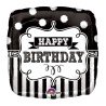 BALLON METALLIQUE CARRE NOIR ET BLANC ANNIVERSAIRE HAPPY BIRTHDAY 43 CM