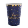 10 GOBELETS BLEU NUIT JOYEUX ANNIVERSAIRE OR