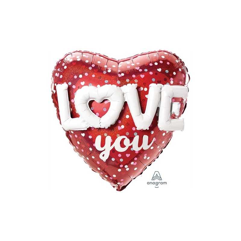 BALLON METALLIQUE COEUR LOVE YOU 91 X 91 CM