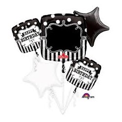 BOUQUET DE 5 BALLONS METALLIQUES HAPPY BIRTHDAY