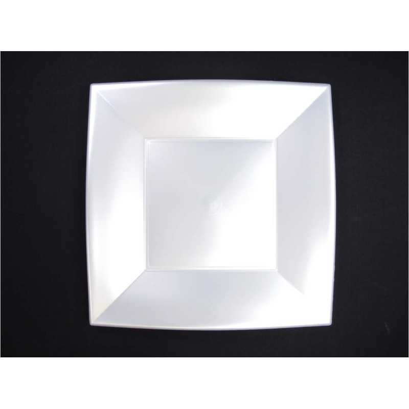 8 GRANDES ASSIETTES CARRÉES BLANC PERLE 29 CM