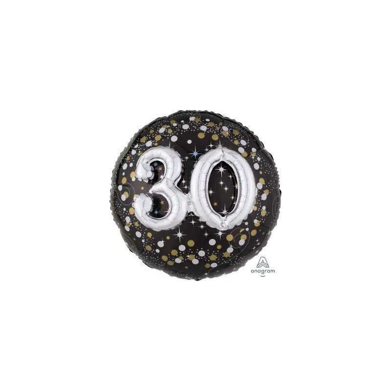 BALLON METALLIQUE EFFET 3D HOLO 81 CM 30 ANS NOIR ARGENT