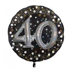 BALLON METALLIQUE EFFET 3D HOLO 81 CM 40 ANS NOIR ARGENT