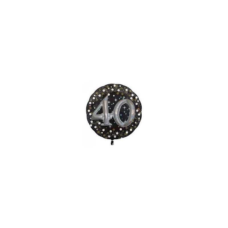 BALLON METALLIQUE EFFET 3D HOLO 81 CM 40 ANS NOIR ARGENT
